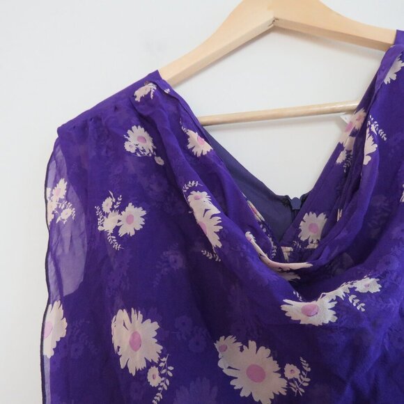 VINTAGE ANNA SUI 100% Silk Purple Ditsy Floral Draped Dress Y2K - Size US 2 - Picture 7 of 15
